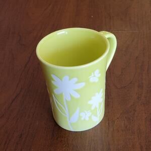 Starbucks Mug 2007 Lime Green White Floral Flowers Butterflies Coffee Cup 12 oz